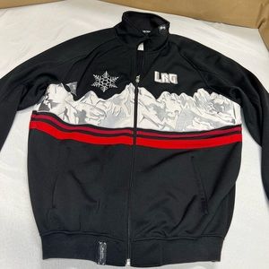 Good condition Lrg polyester/cotton track jacket with embroidered mountain range